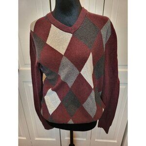 Maroon/Ivory/Gray Argyle Sweater Merona L Preppy Academia Old Money Classic
